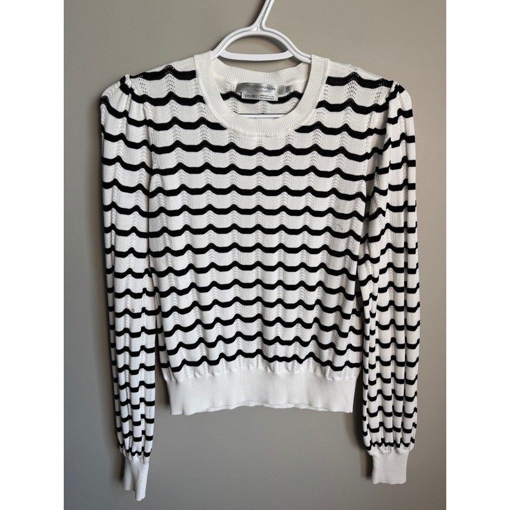 Contemporaine Simon Striped Long Sleeve Knit Sweater S Parisian Chic Preppy